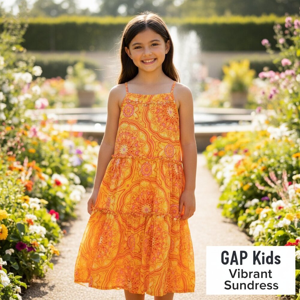 GAP Kids Vibrant Orange &  Pink Floral Sundress - Size 8 (IMPERFECT)